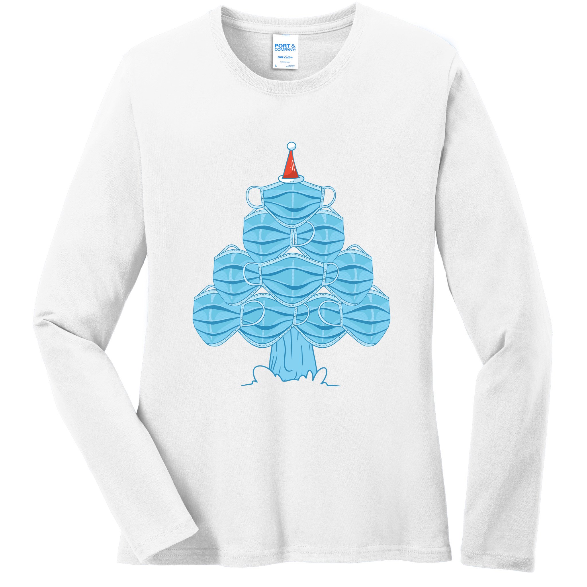 Face Mask Christmas Tree Ladies Long Sleeve Shirt