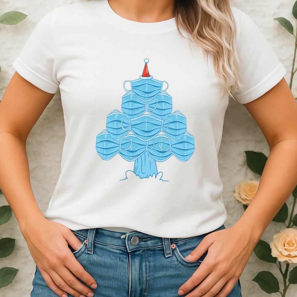 Face Mask Christmas Tree Womens T-Shirt