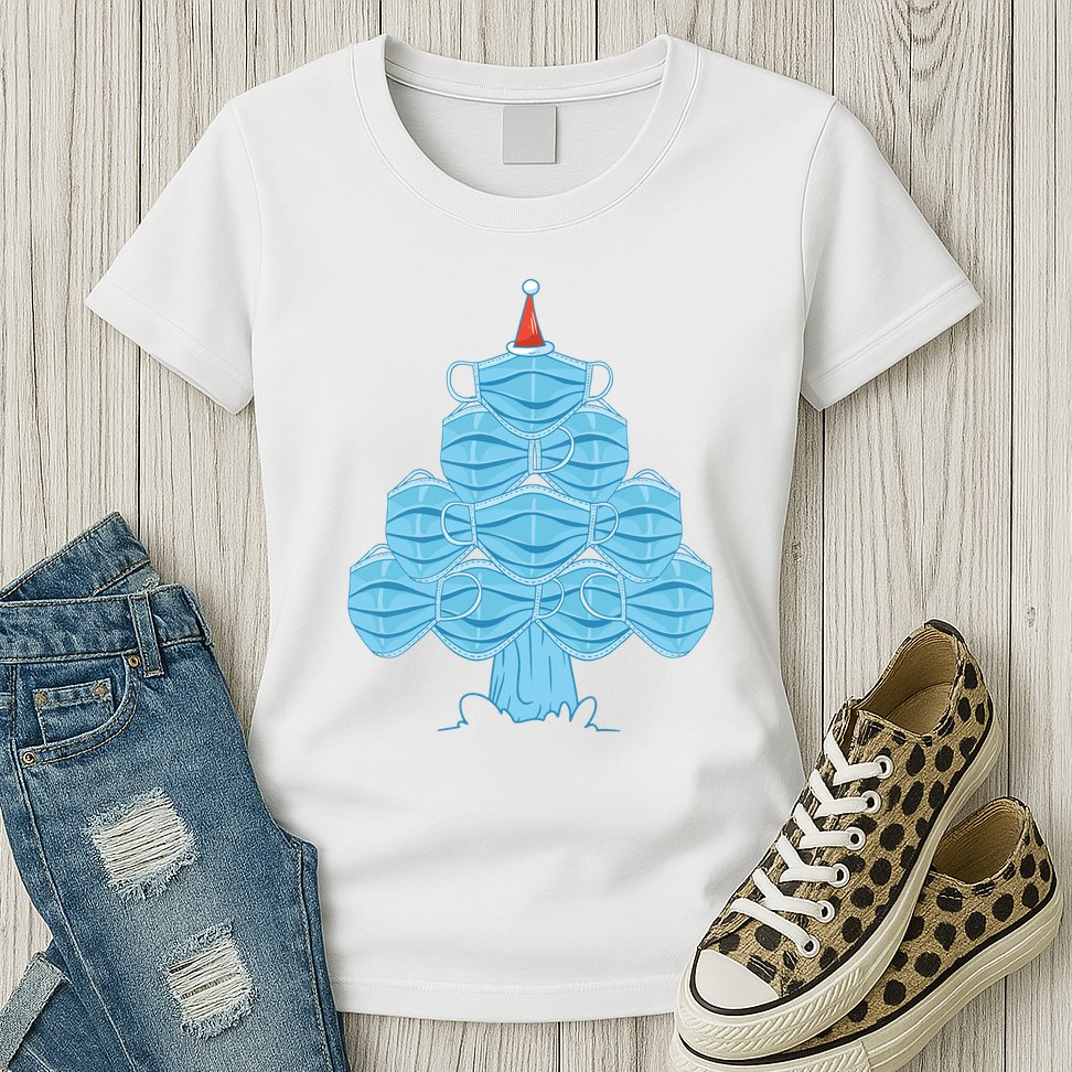 Face Mask Christmas Tree Womens T-Shirt