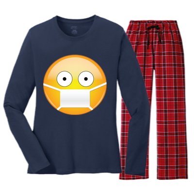 Face Medical Mask Emoji Women's Long Sleeve Flannel Pajama Set 