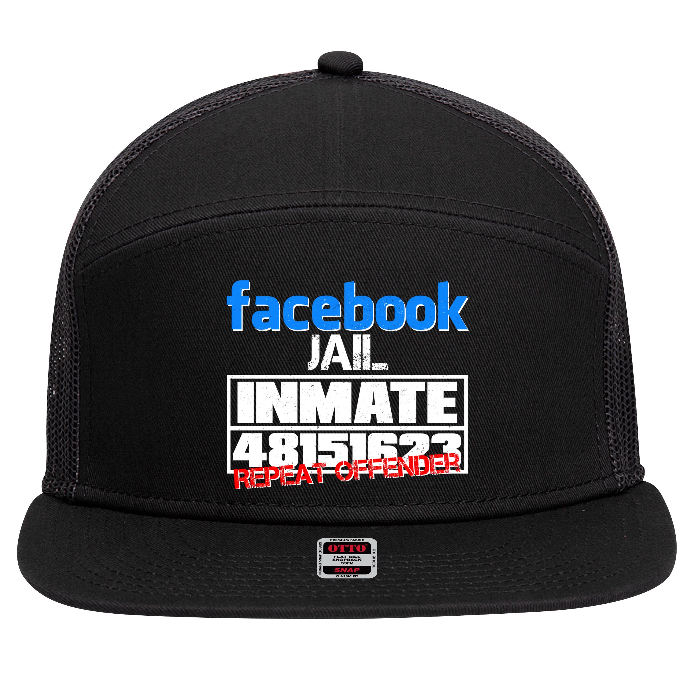 Facebook Jail Repeat Offender 7 Panel Mesh Trucker Snapback Hat