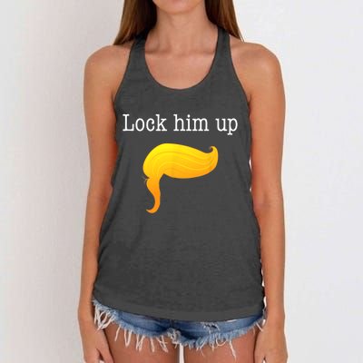 Funny Anti Donald Trump Patriotic Lock Him Up Women's Knotted Racerback Tank