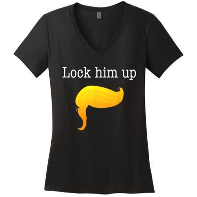 Funny Anti Donald Trump Patriotic Lock Him Up Women's V-Neck T-Shirt