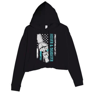 Father And Daughter American Flag Father Day Crop Fleece Hoodie