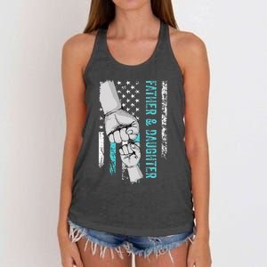 Father And Daughter American Flag Father Day Women's Knotted Racerback Tank