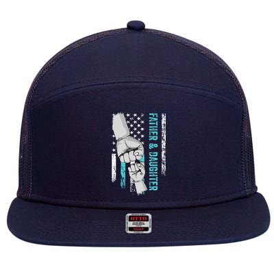 Father And Daughter American Flag Father Day 7 Panel Mesh Trucker Snapback Hat