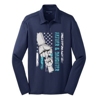 Father And Daughter American Flag Father Day Silk Touch Performance Long Sleeve Polo