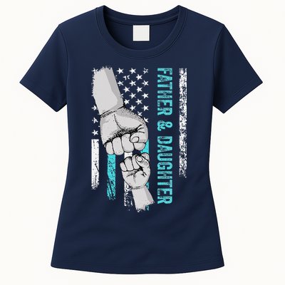 Father And Daughter American Flag Father Day Womens T-Shirt