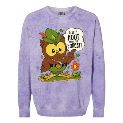 Funny Arbor Day Give A Hoot About The Forest Arbor Day Colorblast Crewneck Sweatshirt