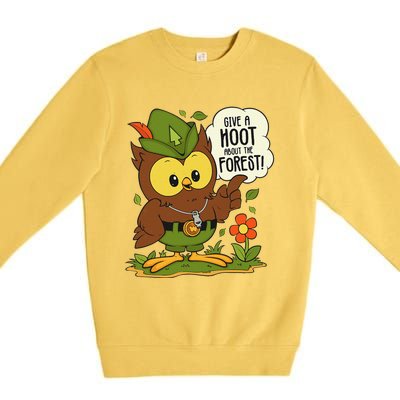 Funny Arbor Day Give A Hoot About The Forest Arbor Day Premium Crewneck Sweatshirt