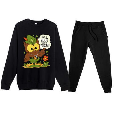 Funny Arbor Day Give A Hoot About The Forest Arbor Day Premium Crewneck Sweatsuit Set