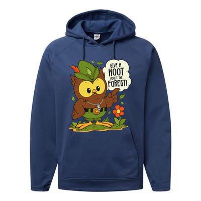 Funny Arbor Day Give A Hoot About The Forest Arbor Day Performance Fleece Hoodie