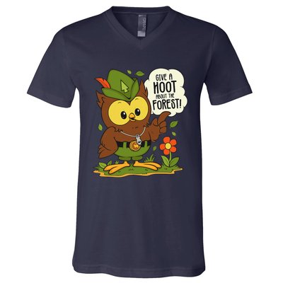 Funny Arbor Day Give A Hoot About The Forest Arbor Day V-Neck T-Shirt