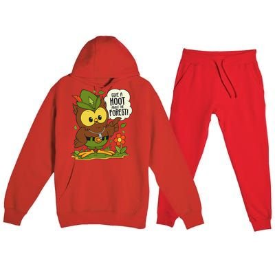 Funny Arbor Day Give A Hoot About The Forest Arbor Day Premium Hooded Sweatsuit Set