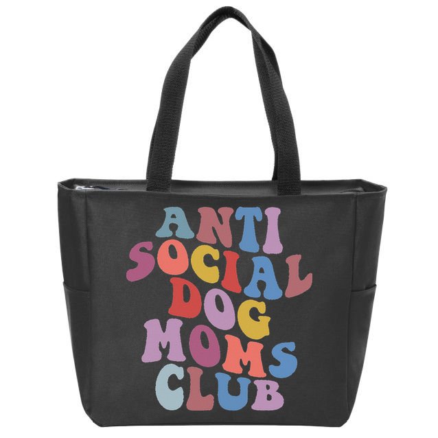 Funny AntiSocial Dog Mom Club Retro Mother's Day Zip Tote Bag