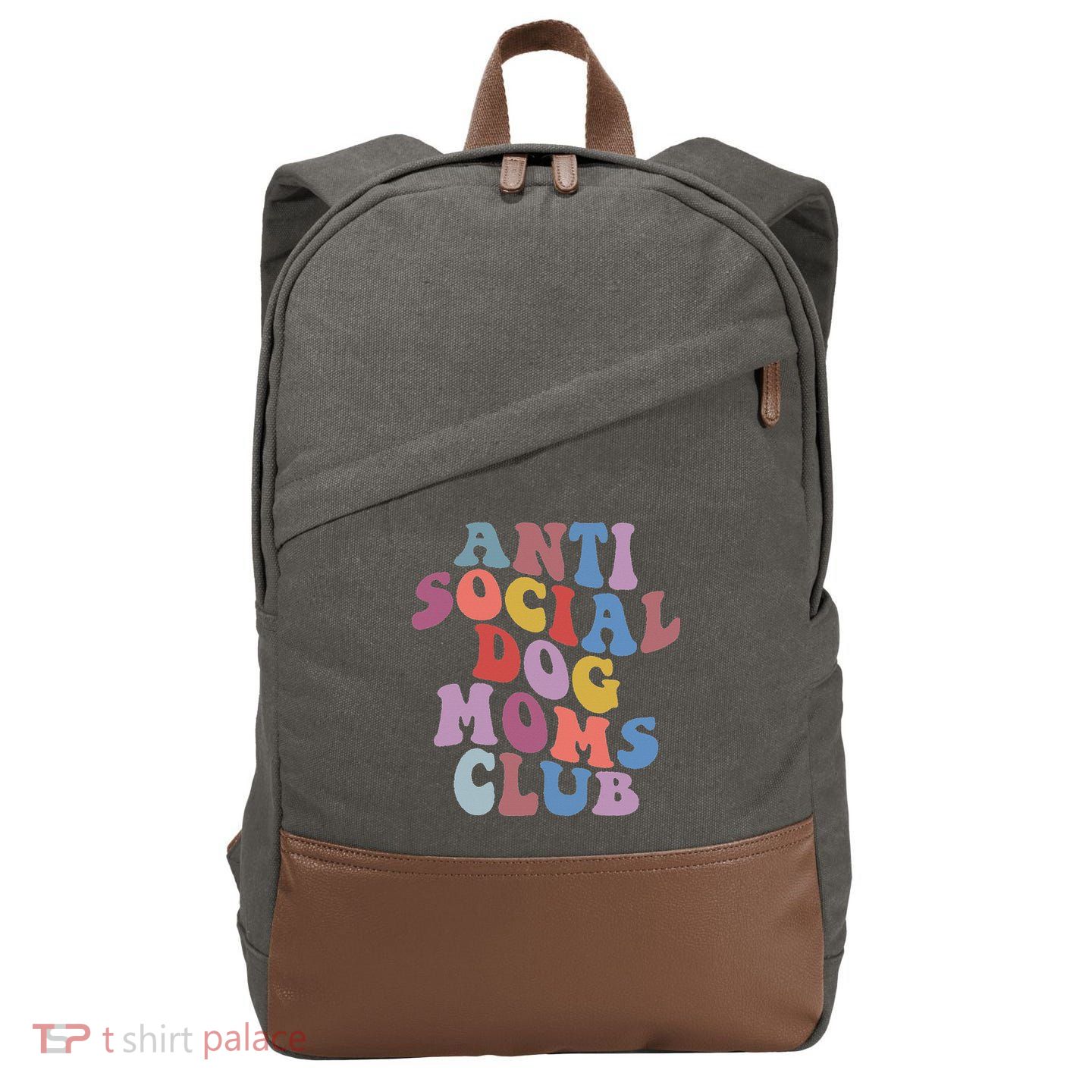Funny AntiSocial Dog Mom Club Retro Mother's Day Cotton Canvas Backpack