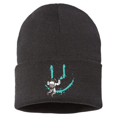 Funny Astronaut Drawing Smile Grafitti In Galaxy Sustainable Knit Beanie