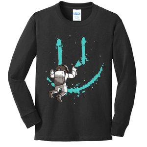 Funny Astronaut Drawing Smile Grafitti In Galaxy Kids Long Sleeve Shirt