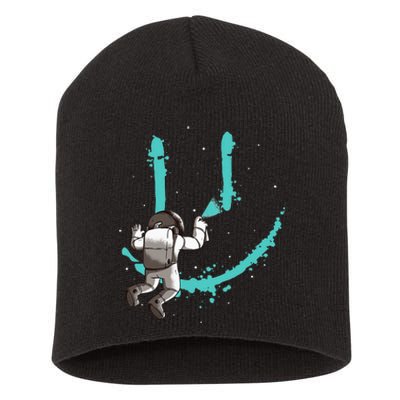 Funny Astronaut Drawing Smile Grafitti In Galaxy Short Acrylic Beanie