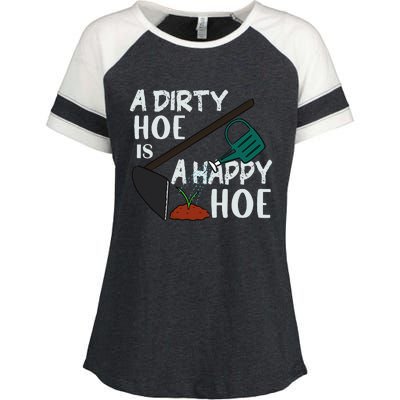 Funny A Dirty Hoe Is A Happy Hoe Sarcastic Gardening Enza Ladies Jersey Colorblock Tee