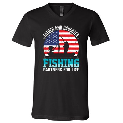 Father And Daughter Fishing Partners For Life Funny V-Neck T-Shirt