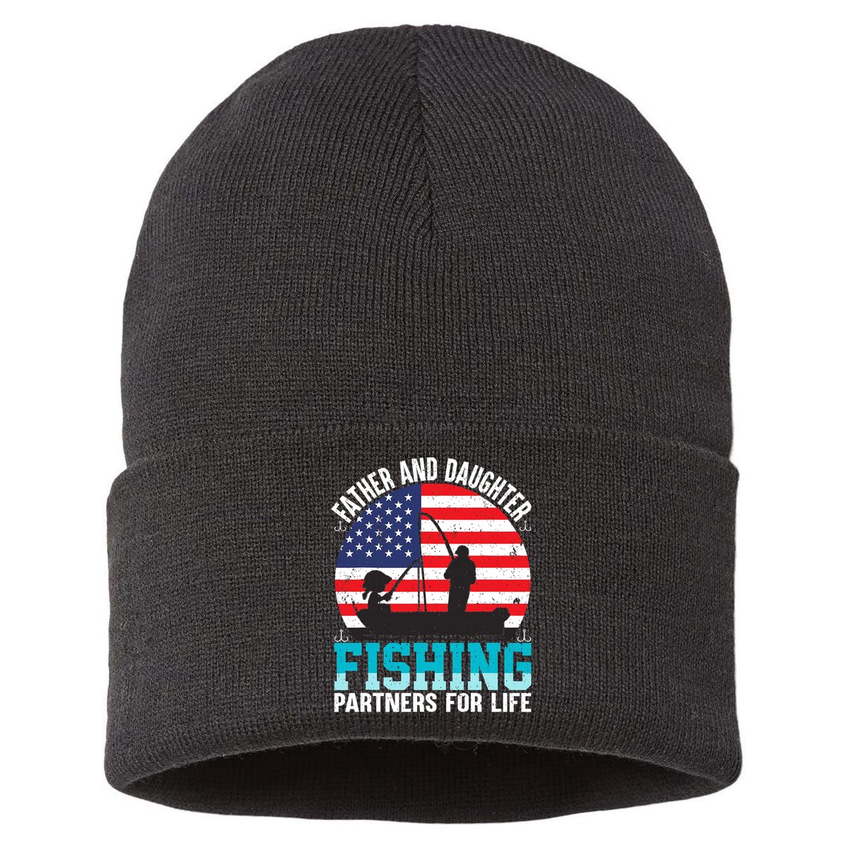 Father And Daughter Fishing Partners For Life Funny Sustainable Knit Beanie