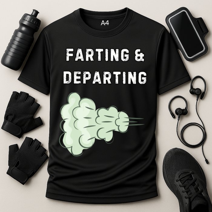 Farting And Departing Funny Hilarious Ugly Airport Swap Gag  Cooling Performance Crew T-Shirt