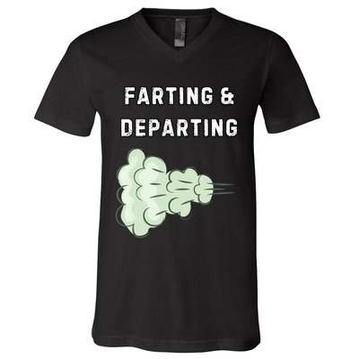 Farting And Departing Funny Hilarious Ugly Airport Swap Gag  V-Neck T-Shirt