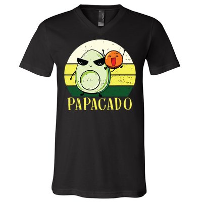 Funny Avocado Dad Gift Vegan Guacamole Avocado Papacado V-Neck T-Shirt