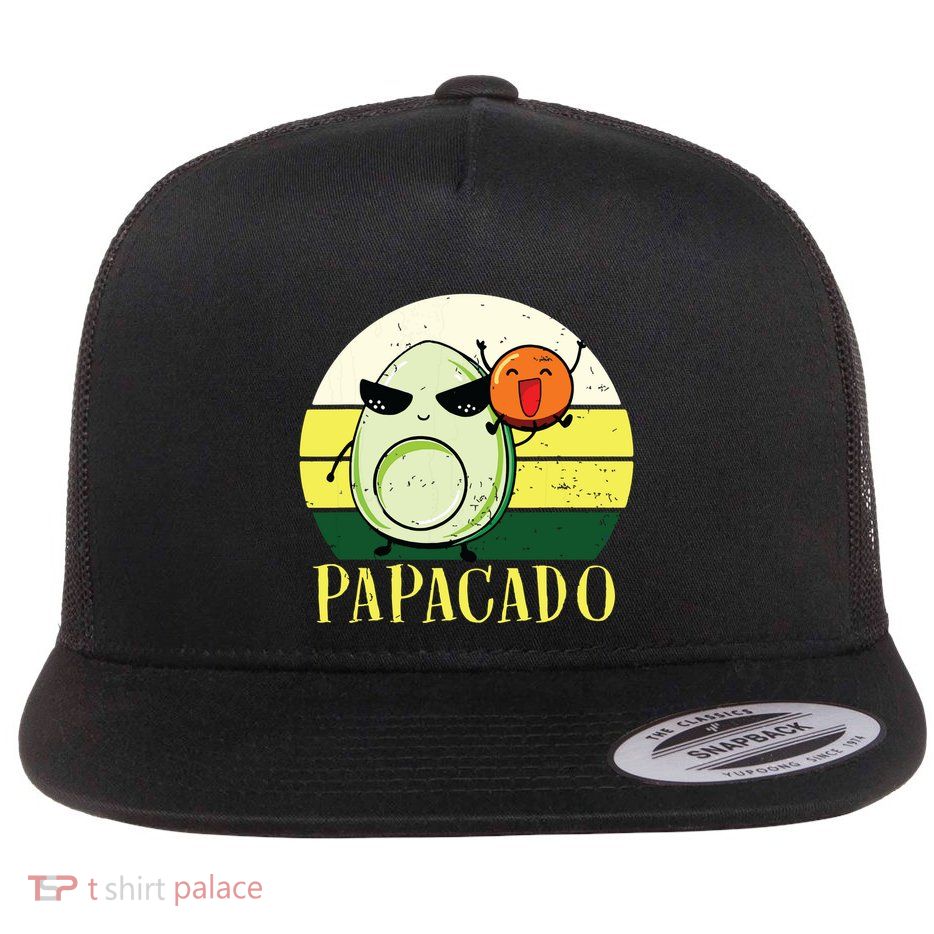 Funny Avocado Dad Gift Vegan Guacamole Avocado Papacado Flat Bill Trucker Hat