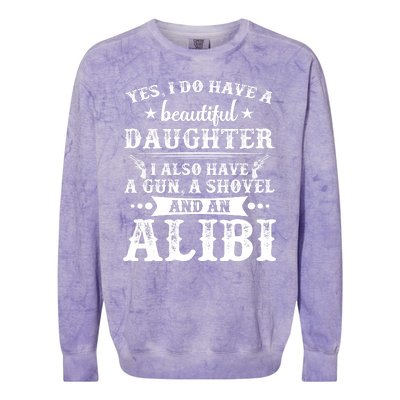 Father And Daughter I Have A Beautiful Daughter Gun Shovel Colorblast Crewneck Sweatshirt