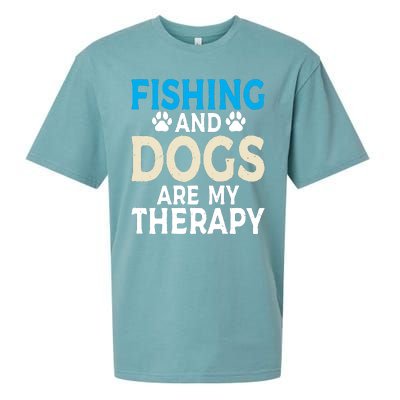 Fishing And Dogs Are My Therapy Funny Fishing Lover Sueded Cloud Jersey T-Shirt