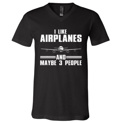 Funny Airplane Design Aviation Aviator Pilot V-Neck T-Shirt