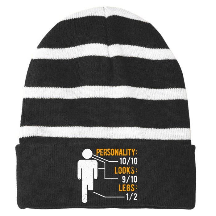 Funny Amputee Design Striped Beanie with Solid Band