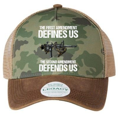 First Amendment Defines Us The Second Amendment Defends Us Legacy Tie Dye Trucker Hat