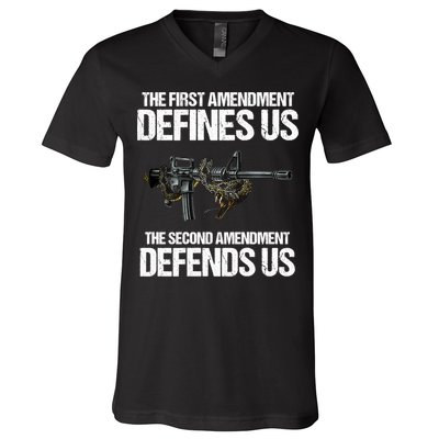 First Amendment Defines Us The Second Amendment Defends Us V-Neck T-Shirt