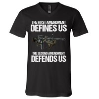 First Amendment Defines Us The Second Amendment Defends Us V-Neck T-Shirt
