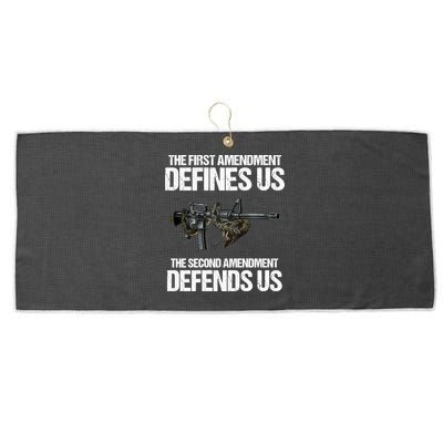 First Amendment Defines Us The Second Amendment Defends Us Large Microfiber Waffle Golf Towel