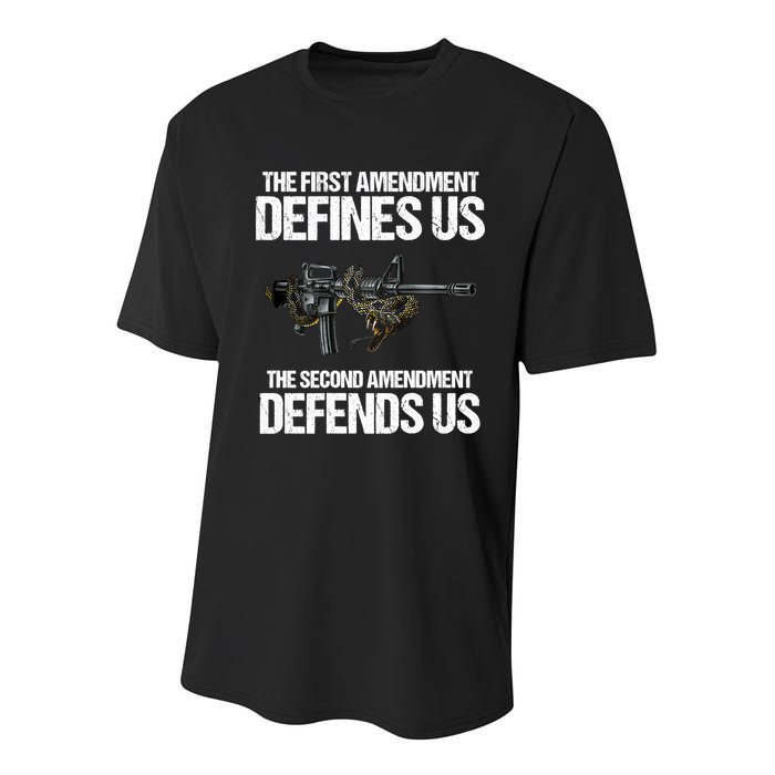 First Amendment Defines Us The Second Amendment Defends Us Youth Performance Sprint T-Shirt