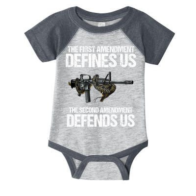 First Amendment Defines Us The Second Amendment Defends Us Infant Baby Jersey Bodysuit