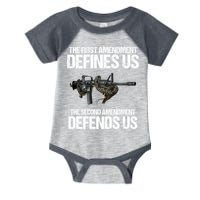 First Amendment Defines Us The Second Amendment Defends Us Infant Baby Jersey Bodysuit