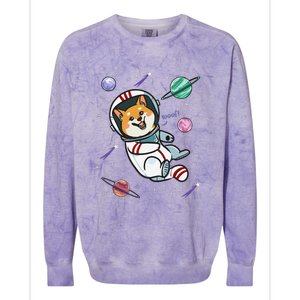 funny Astronaut Dog In Space Shiba Inu Akita Colorblast Crewneck Sweatshirt