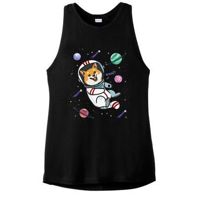 funny Astronaut Dog In Space Shiba Inu Akita Ladies PosiCharge Tri-Blend Wicking Tank