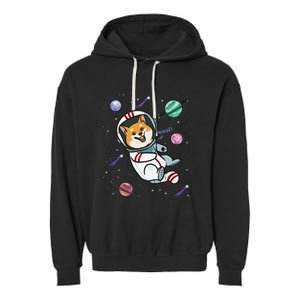 funny Astronaut Dog In Space Shiba Inu Akita Garment-Dyed Fleece Hoodie