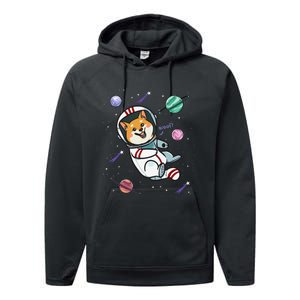 funny Astronaut Dog In Space Shiba Inu Akita Performance Fleece Hoodie