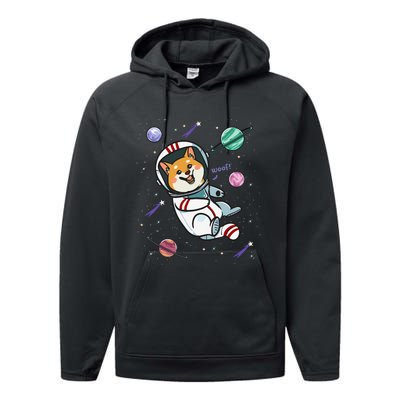 funny Astronaut Dog In Space Shiba Inu Akita Performance Fleece Hoodie