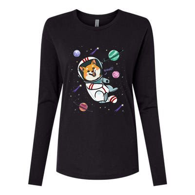 funny Astronaut Dog In Space Shiba Inu Akita Womens Cotton Relaxed Long Sleeve T-Shirt