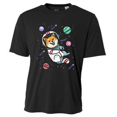 funny Astronaut Dog In Space Shiba Inu Akita Cooling Performance Crew T-Shirt