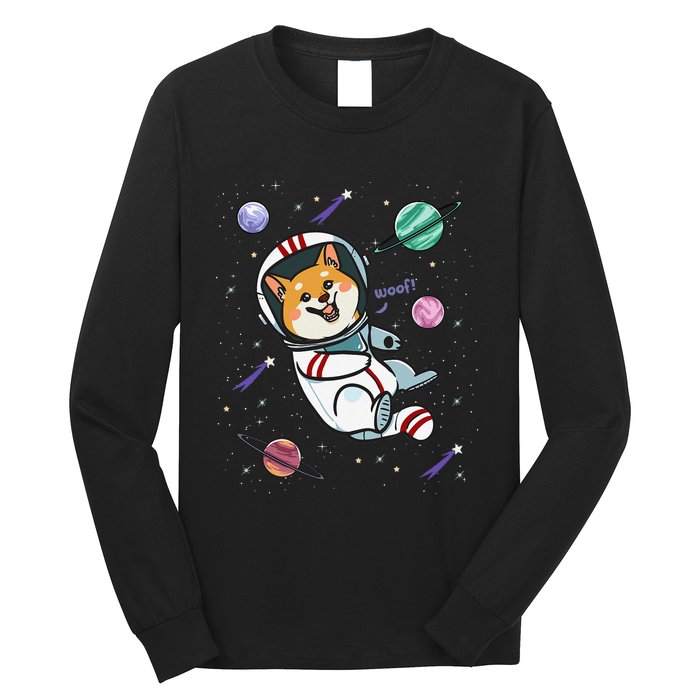 funny Astronaut Dog In Space Shiba Inu Akita Long Sleeve Shirt