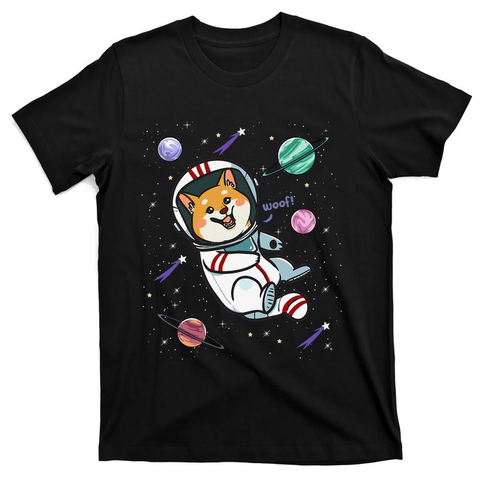 funny Astronaut Dog In Space Shiba Inu Akita T-Shirt